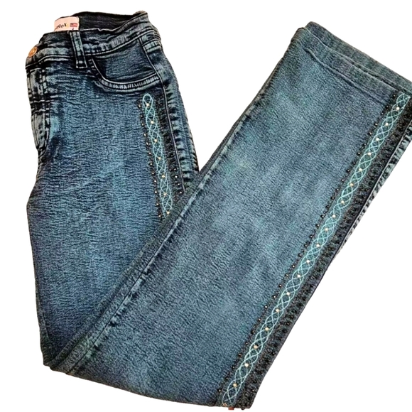 EUC BRAZILROXX Boho Jeans Size 2 Jeweled Rhinestone Embroidered 25"x30" Y2K - Picture 1 of 9